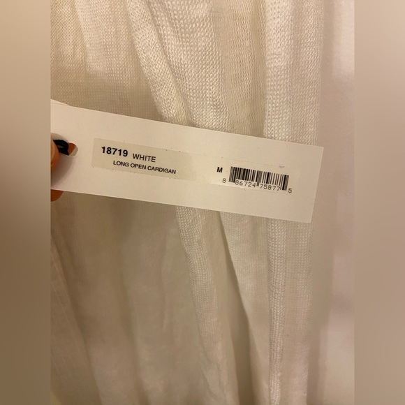 NWT White + Warren Long Open Cardigan White Size Medium - Picture 9 of 9